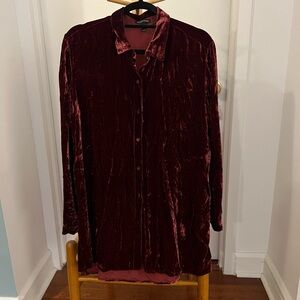 Eileen Fisher Burgundy Velvet Button-Up Shirt